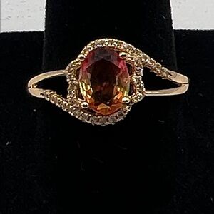 Rose Gold plated Gold and Red Gemstone Ring Size 8.5